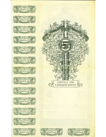 1935 - RENDITA 5% - CARTELLA 500 LIRE - ROMA  (blu, fondo verde)