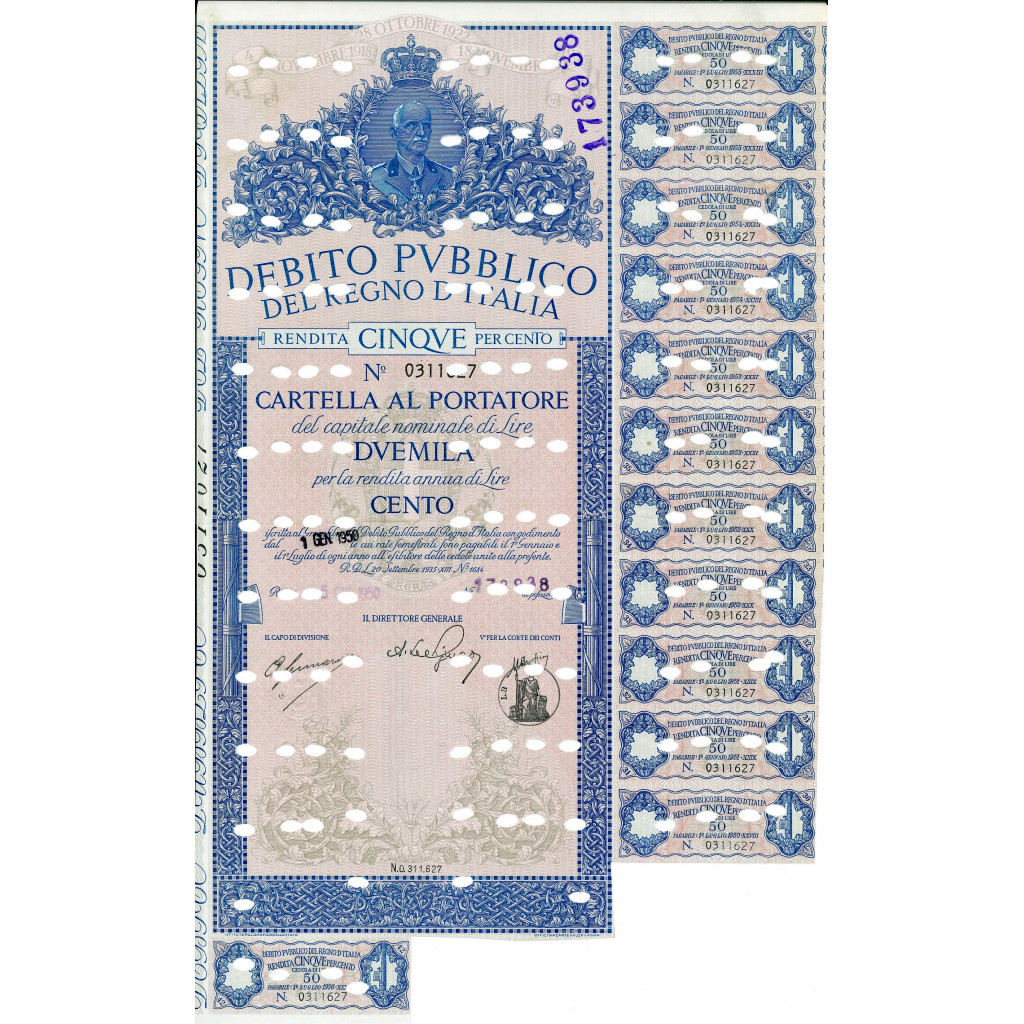 1950 - RENDITA 5% - CARTELLA 2.000 LIRE - ROMA...