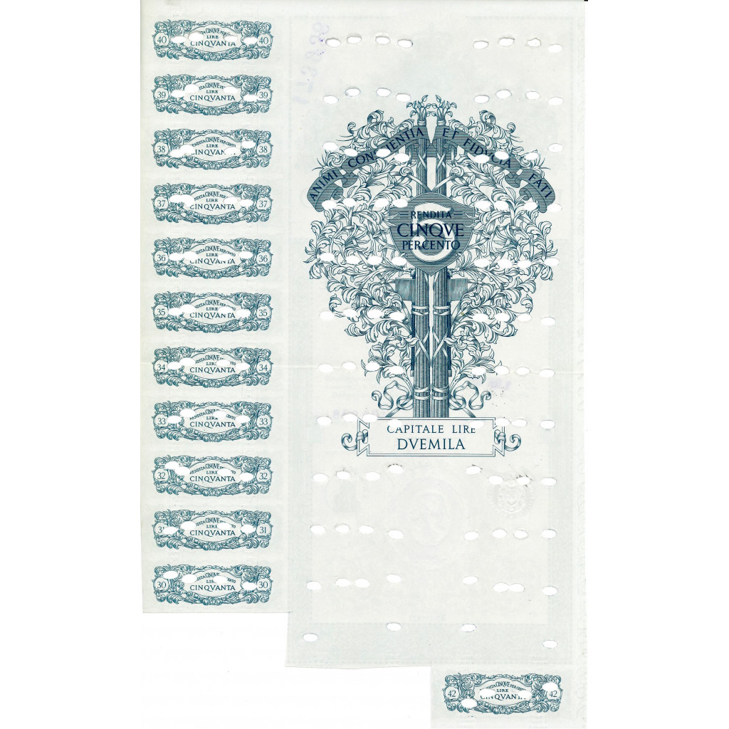 1950 - RENDITA 5% - CARTELLA 2.000 LIRE - ROMA...