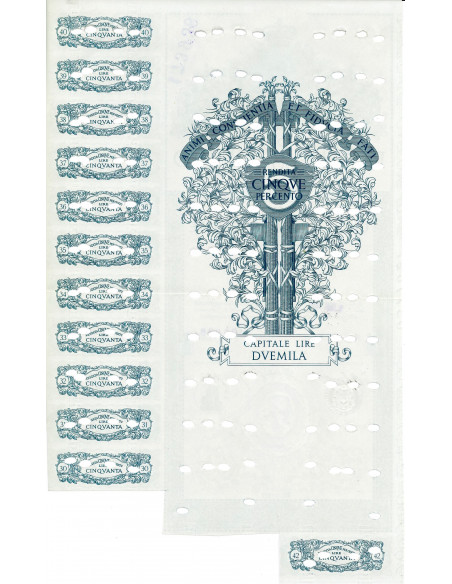 1950 - RENDITA 5% - CARTELLA 2.000 LIRE - ROMA  (blu, fondo rosa)