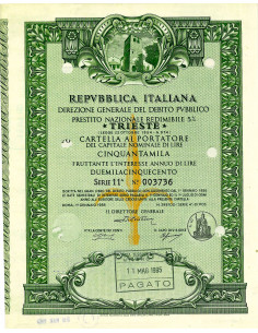 1955 - PRESTITO NAZIONALE REDIMIBILE 5% - TRIESTE...