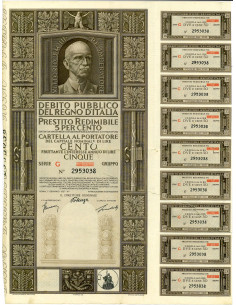 1937 - PRESTITO REDIMIBILE 5% - CARTELLA 100 LIRE SERIE G...