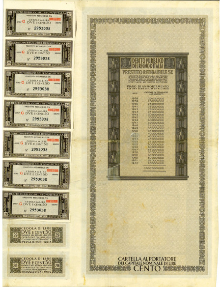 1937 - PRESTITO REDIMIBILE 5% - CARTELLA 100 LIRE SERIE G - ROMA (Vittorio Emanuele III, marrone)