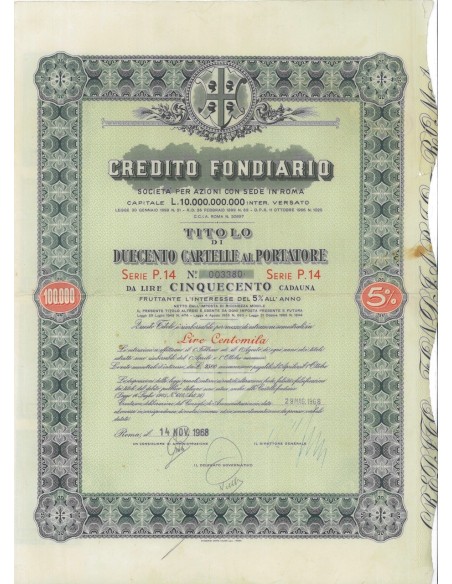 CREDITO FONDIARIO - 200 CARTELLE - ROMA 1968