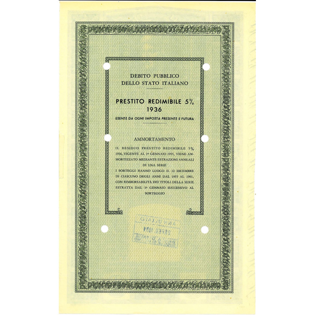 1955 - PRESTITO REDIMIBILE 5% - CARTELLA 2.000...