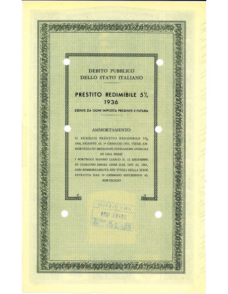 1955 - PRESTITO REDIMIBILE 5% - CARTELLA 2.000 LIRE SERIE C - ROMA (Italia elmata, grigio)