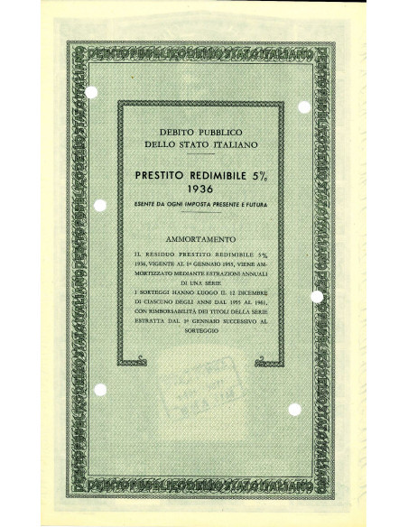 1955 - PRESTITO REDIMIBILE 5% - CARTELLA 1.000 LIRE SERIE C - ROMA (Italia elmata, grigio verde)