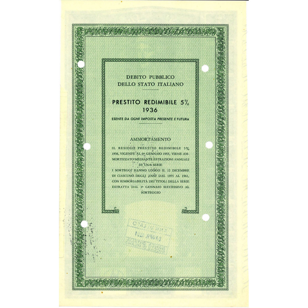 1955 - PRESTITO REDIMIBILE 5% - CARTELLA 10.000...