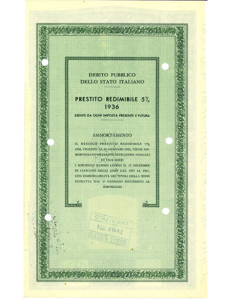 1955 - PRESTITO REDIMIBILE 5% - CARTELLA 10.000 LIRE SERIE C - ROMA (Italia elmata, verde)
