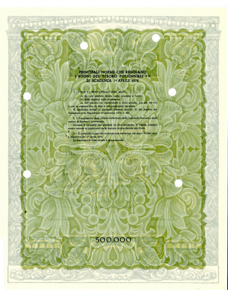 1974 - BUONI DEL TESORO POLIENNALI 7% - 500.000 LIRE - ROMA (Scena rurale, grigio)