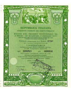 1968 - BUONI DEL TESORO NOVENNALI 5% - 50.000 LIRE - ROMA...