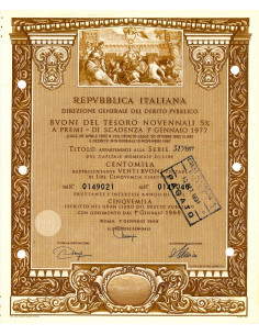 1968 - BUONI DEL TESORO NOVENNALI 5% - 100.000 LIRE -...