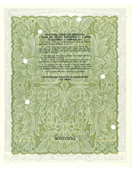 1968 - BUONI DEL TESORO NOVENNALI 5% - 500.000 LIRE - ROMA (Allegoria di Venezia, grigio)