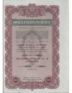 SOCIETA' ITALIANA DI CREDITO - 100 AZIONI MILANO 1941