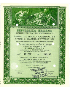 1959 - BUONI DEL TESORO NOVENNALI 5% - 50.000 LIRE - ROMA...