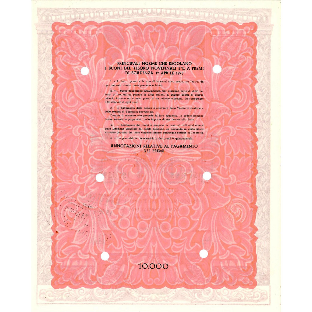 1964 - BUONI DEL TESORO NOVENNALI 5% - 10.000...