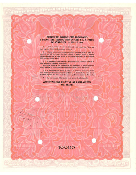 1964 - BUONI DEL TESORO NOVENNALI 5% - 10.000 LIRE - ROMA (Romolo e Remo nutriti dalla lupa, rosso)