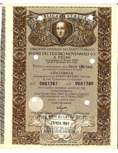 1950 - BUONI DEL TESORO NOVENNALI 5% - 100.000 LIRE -...