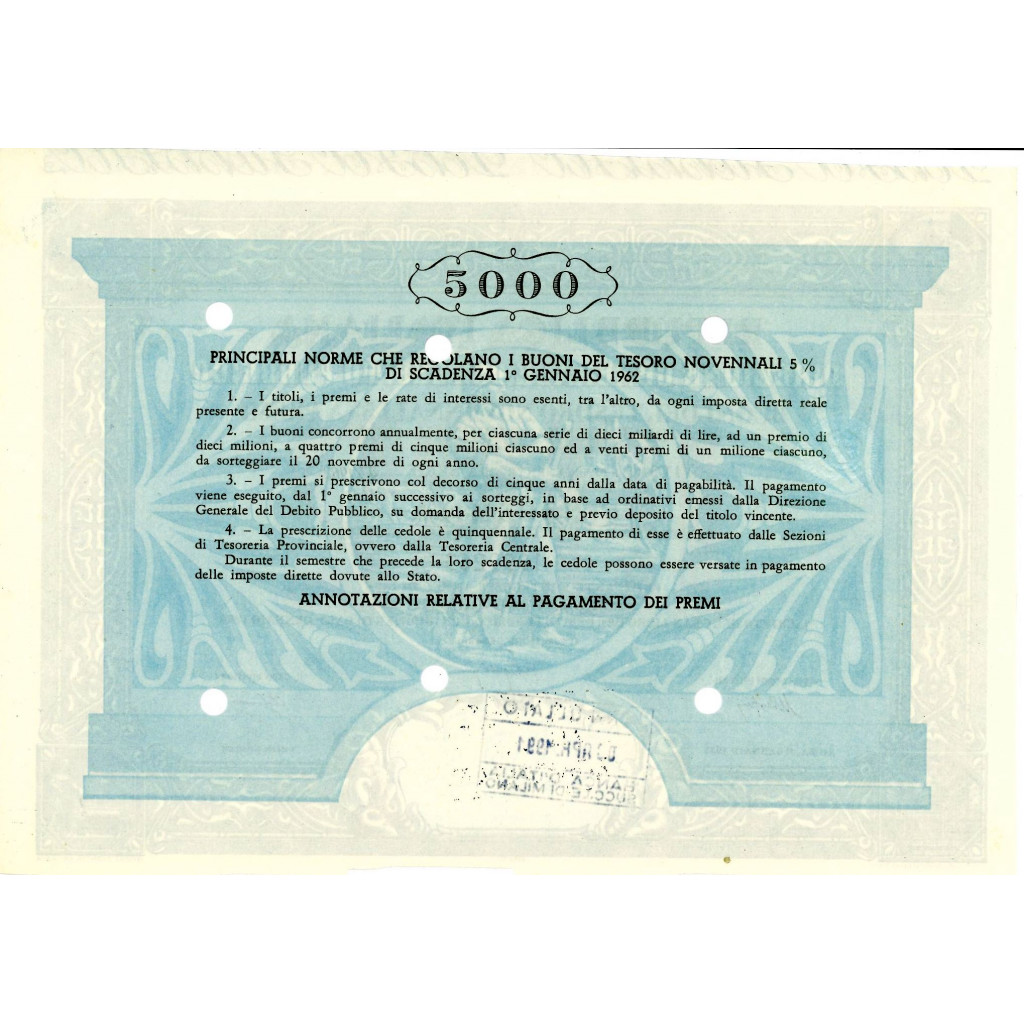 1953 - BUONI DEL TESORO NOVENNALI 5% - 5.000...