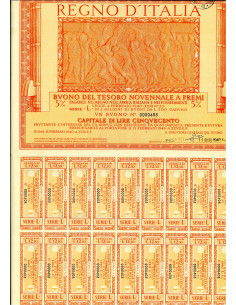 1940/02 - BUONO DEL TESORO NOVENNALE A PREMI 5% LIRE 500...