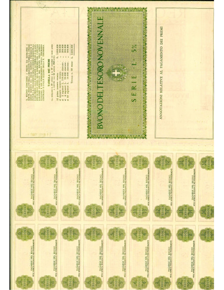 1940/02 - BUONO DEL TESORO NOVENNALE A PREMI 5% LIRE 500 NON CANCELLATO - ROMA