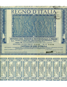 1940 /02 - BUONO DEL TESORO NOVENNALE A PREMI 5% LIRE 500...