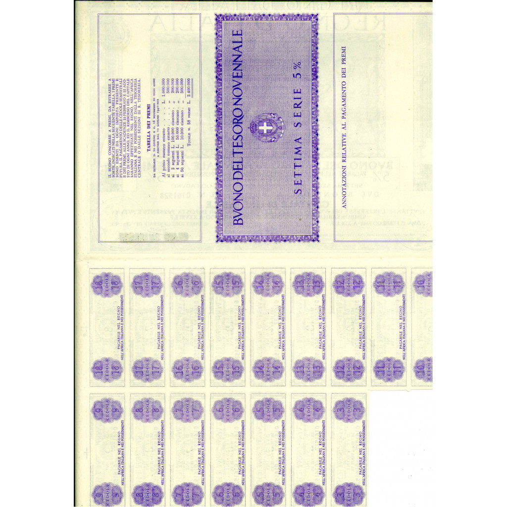 1941 /02 - BUONO DEL TESORO NOVENNALE A PREMI...
