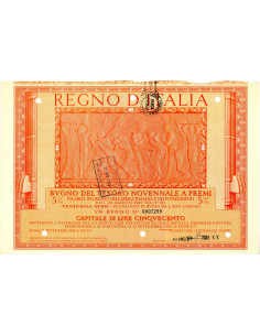 1941 /09 - BUONO DEL TESORO NOVENNALE A PREMI 5% LIRE 500...