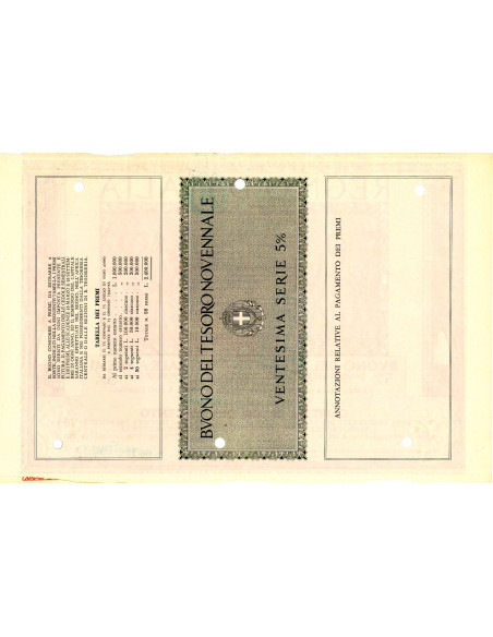 1941 /09 - BUONO DEL TESORO NOVENNALE A PREMI 5% LIRE 500 - ROMA