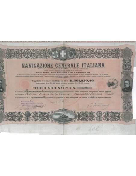 NAVIGAZIONE GENERALE ITALIANA - 40 AZIONI GENOVA 1942