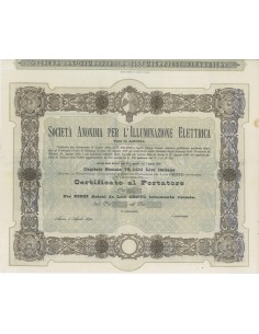 SOC. ANON. PER L'ILLUMINAZIONE ELETTRICA - 10 AZIONI ARONA 1890