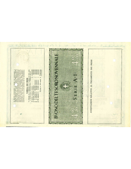 1942 /09 - BUONO DEL TESORO NOVENNALE A PREMI 4% LIRE 2.000 - ROMA