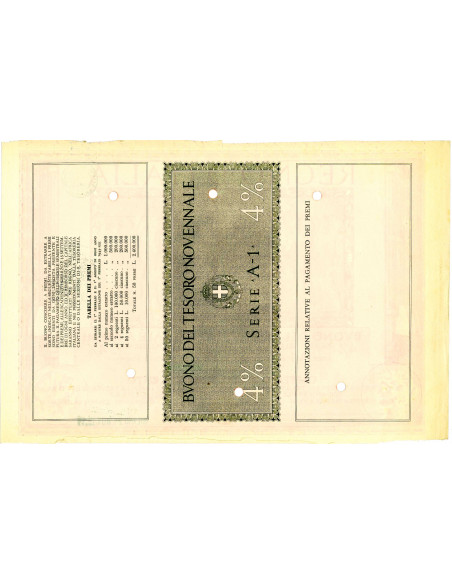1942 /09 - BUONO DEL TESORO NOVENNALE A PREMI 4% LIRE 500 - ROMA