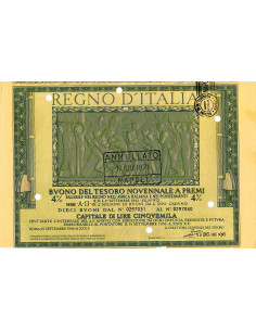 1942 /09 - BUONO DEL TESORO NOVENNALE A PREMI 4% LIRE...