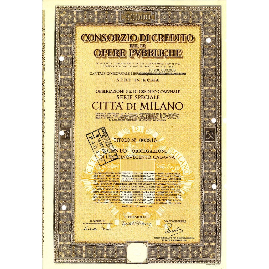 1946 - CONSORZIO DI CREDITO PER LE OPERE...