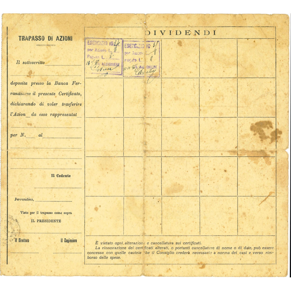 1936 - BANCA FERRANDINESE - CERTIFICATO...