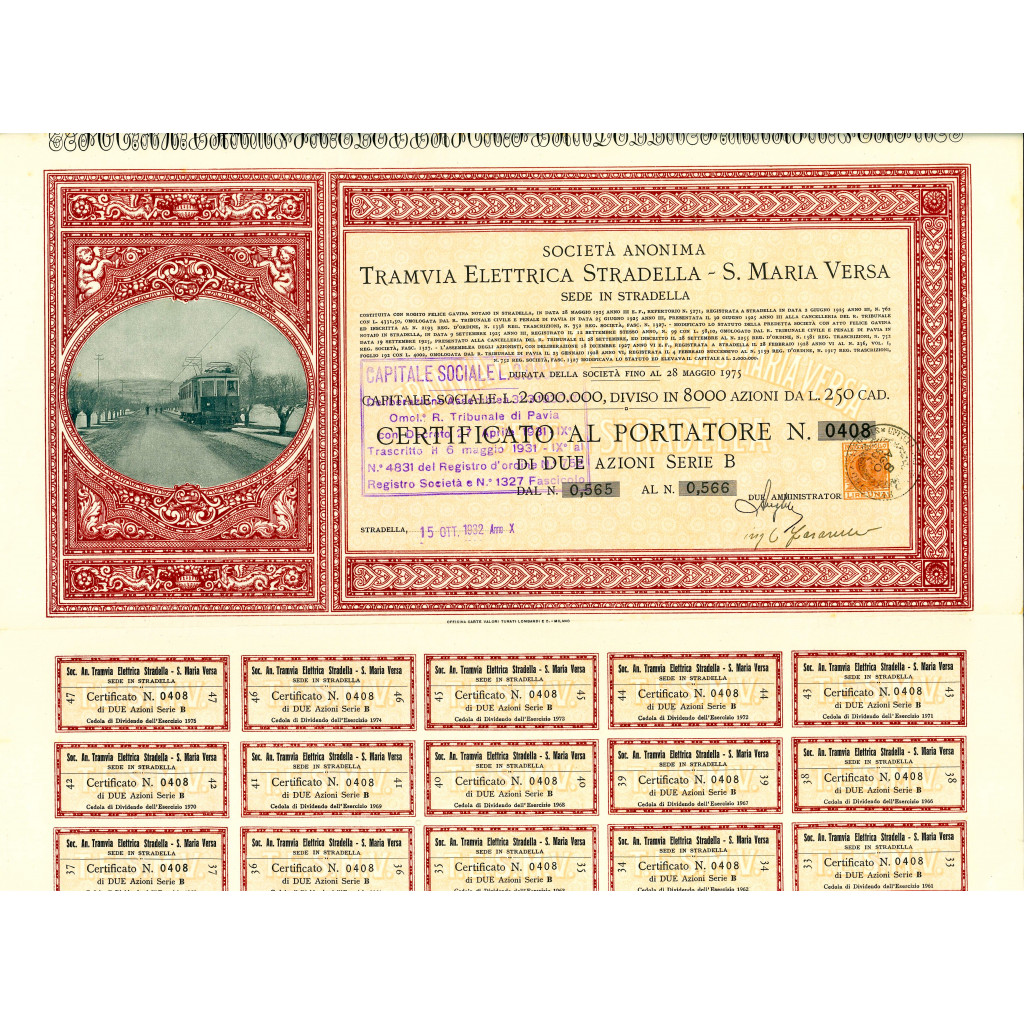 1932 - TRAMVIA ELETTRICA STRADELLA - S. MARIA...