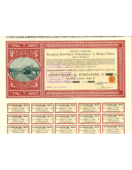 1932 - TRAMVIA ELETTRICA STRADELLA - S. MARIA VERSA 2 AZIONI