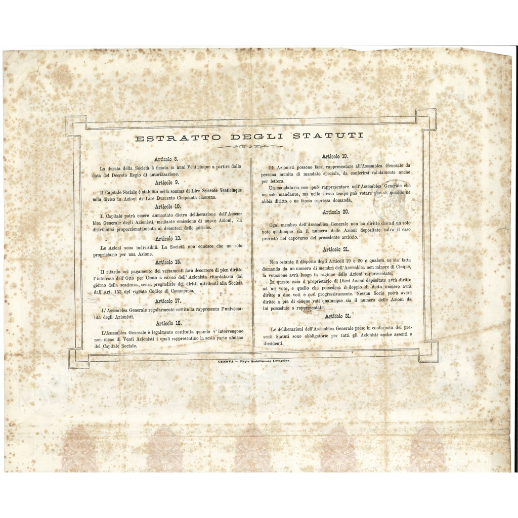 1872 - BANCA COMMERCIALE CHIAVARESE - 5 AZIONI...