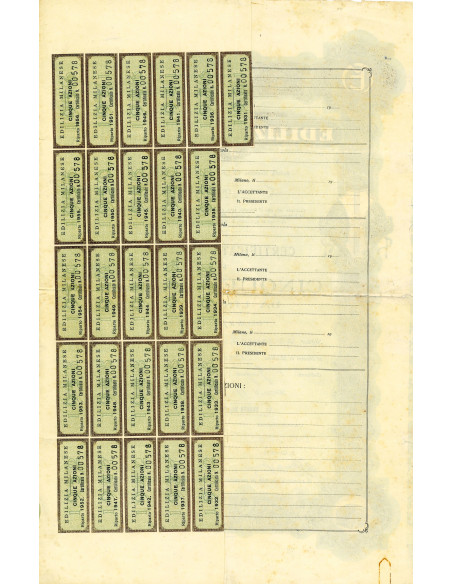 1910 - EDILIZIA MILANESE 5 AZIONI LIRE 10 - MILANO