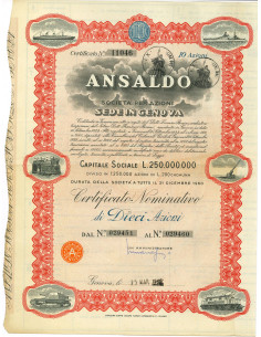 1946 - ANSALDO SOC. PER AZIONI 10 AZIONI - GENOVA
