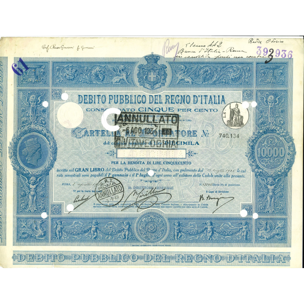 1925 - CARTELLA 10.000 LIRE - D.PUBBLICO...