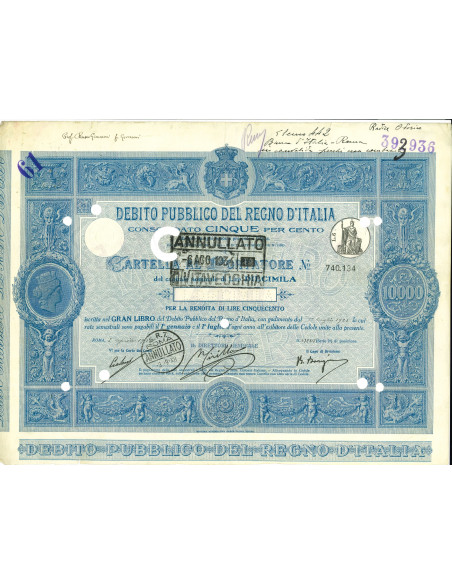 1925 - CARTELLA 10.000 LIRE - D.PUBBLICO CONSOLIDATO 5% REGNO D'ITALIA