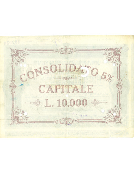 1925 - CARTELLA 10.000 LIRE - D.PUBBLICO CONSOLIDATO 5% REGNO D'ITALIA