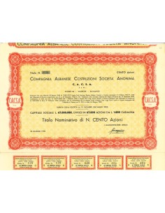 1950 - COMPAGNIA ALBANESE COSTR. SOC.ANON. 100 AZIONI CORCIA