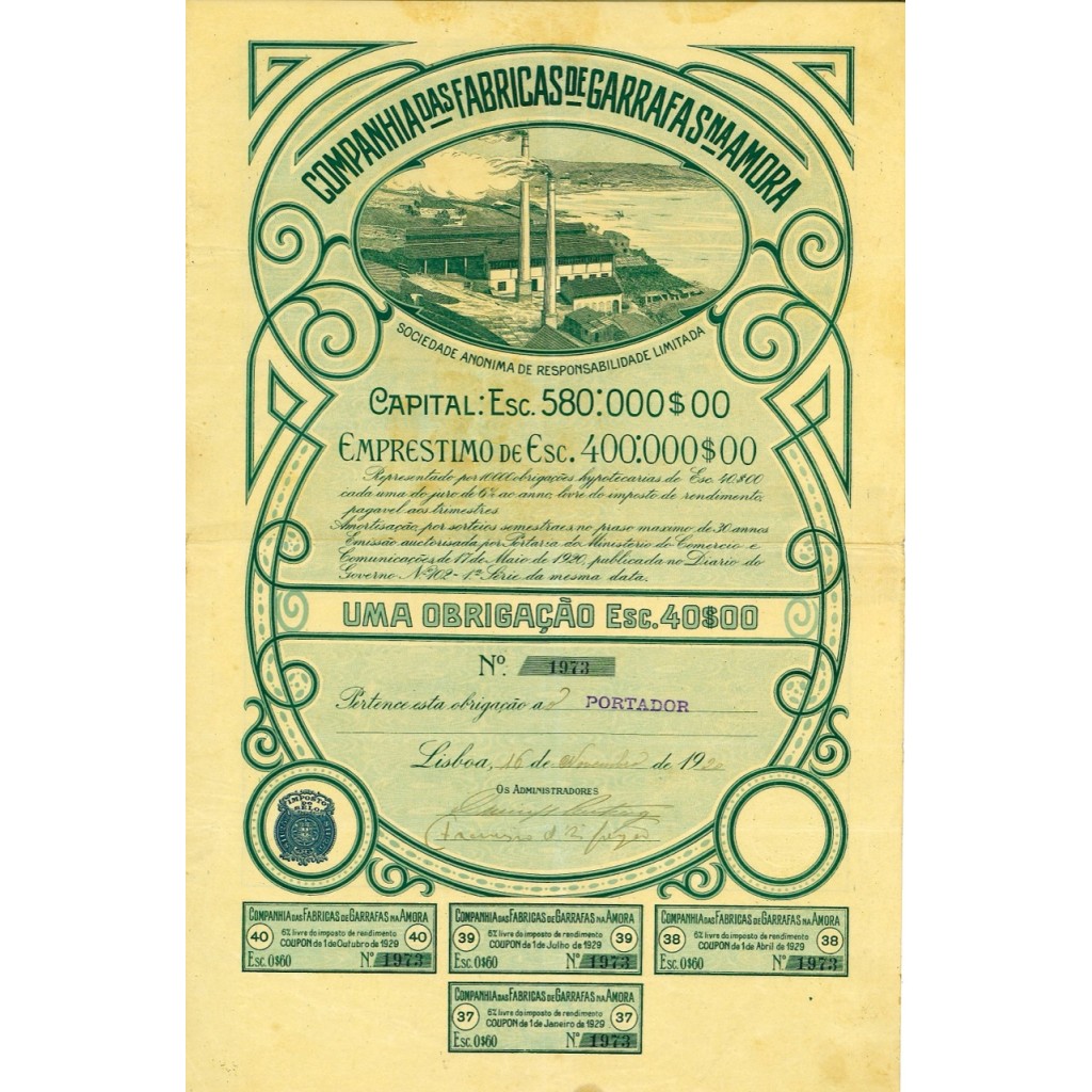 1920 - FABRICAS DE GARRAFAS NA AMORA COMP. DAS