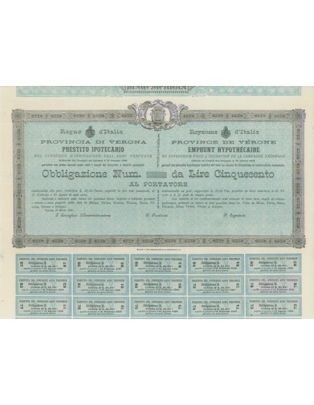 PROVINCIA DI VERONA - 1 OBBLIGAZIONE- VERONA 1888