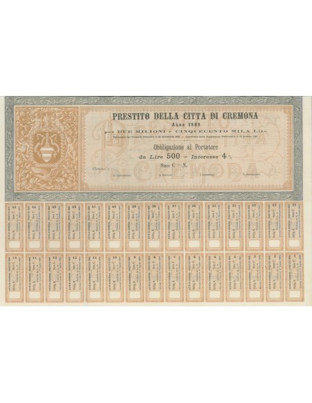 PRESTITO DELLA CITTA' DI CREMONA - 1 OBBLIGAZIONE 1887