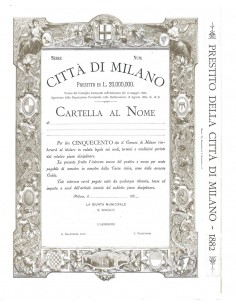 CITTA' DI MILANO - CARTELLA NOMINATIVA DI 500 LIRE - 1882