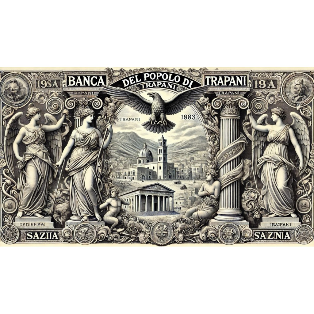 1905 - BANCA DEL POPOLO IN TRAPANI Disegno di...